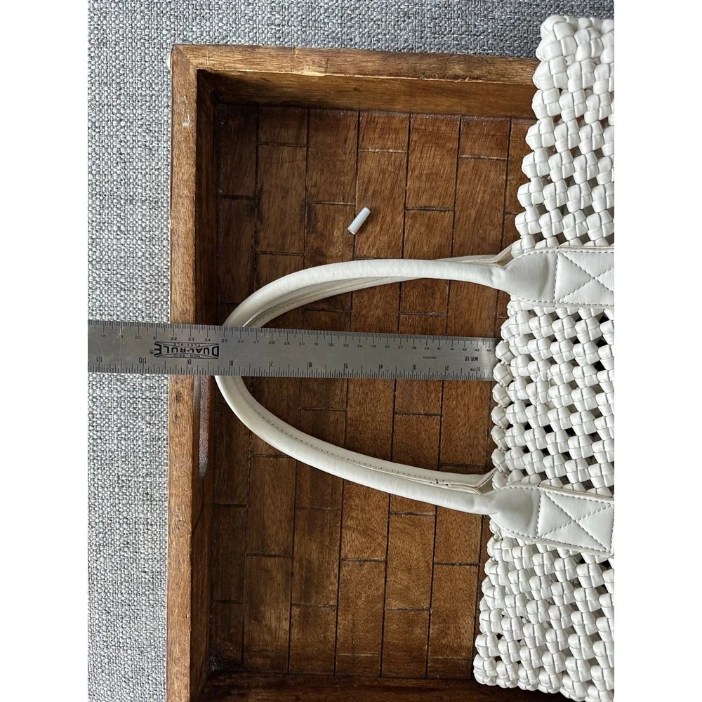 Sincerely Jules Woven Lattice Tote Bag Cream Off White Shoulder Bag with pouch